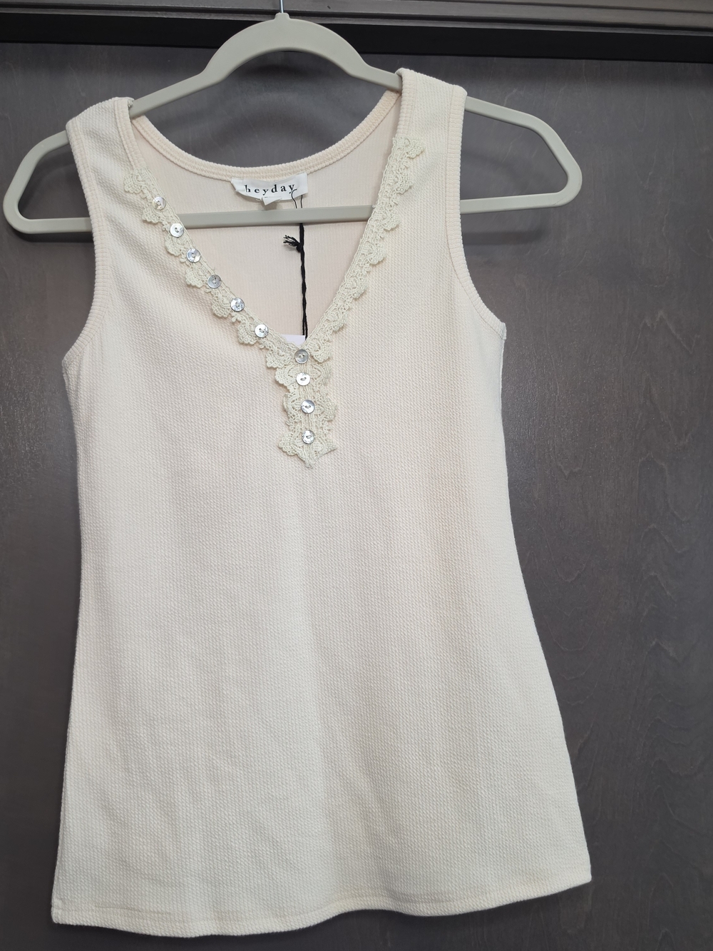 Heyday Cream Embellished Lace V-Neck Tank